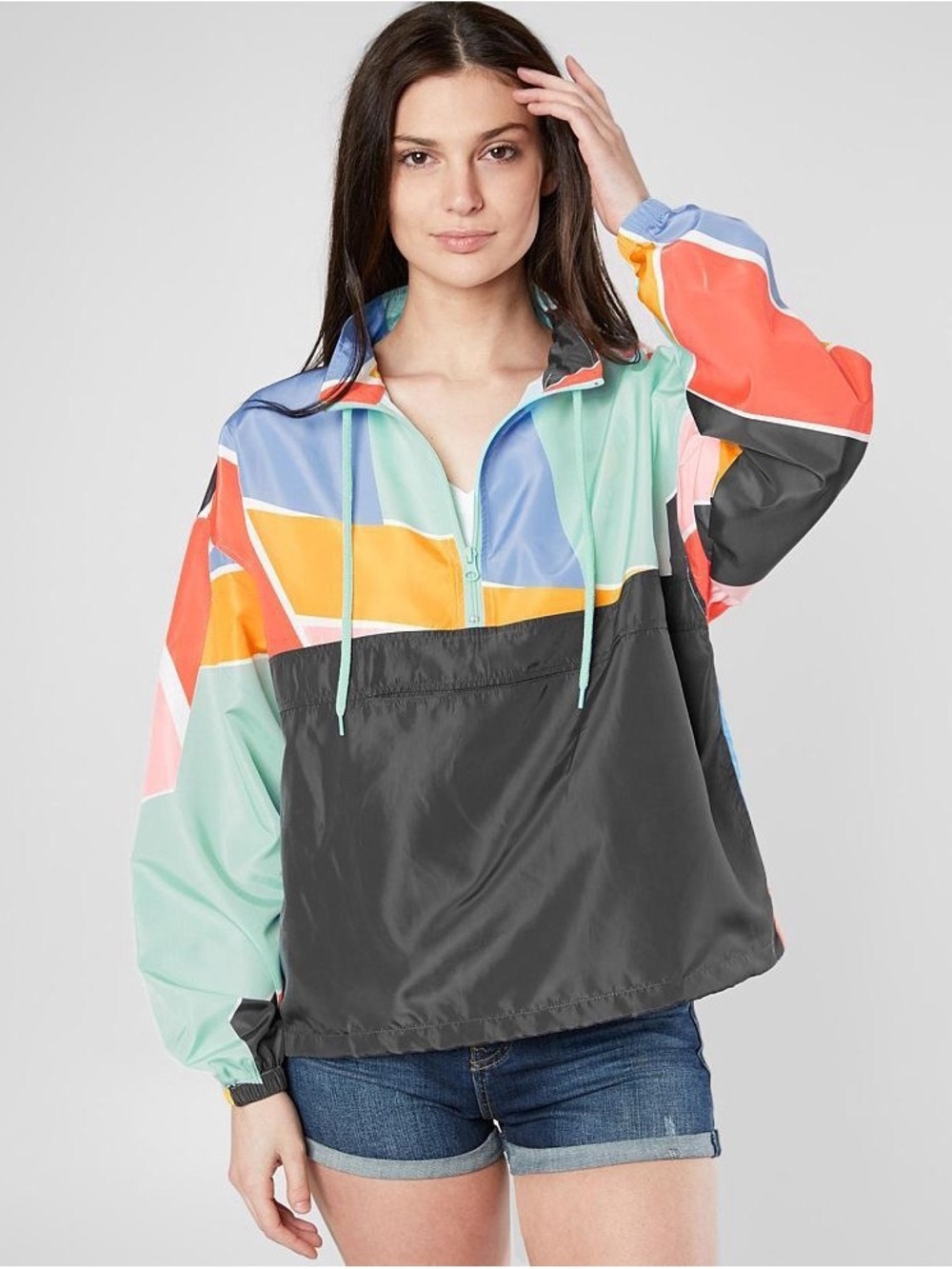 BKE NWT Multicolor Colorblock Geometric Anorak Windbreaker Jacket Size M